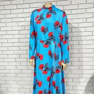 River Island Floral High Mock Neck Open Back Spring Wedding Guest Dress |  14